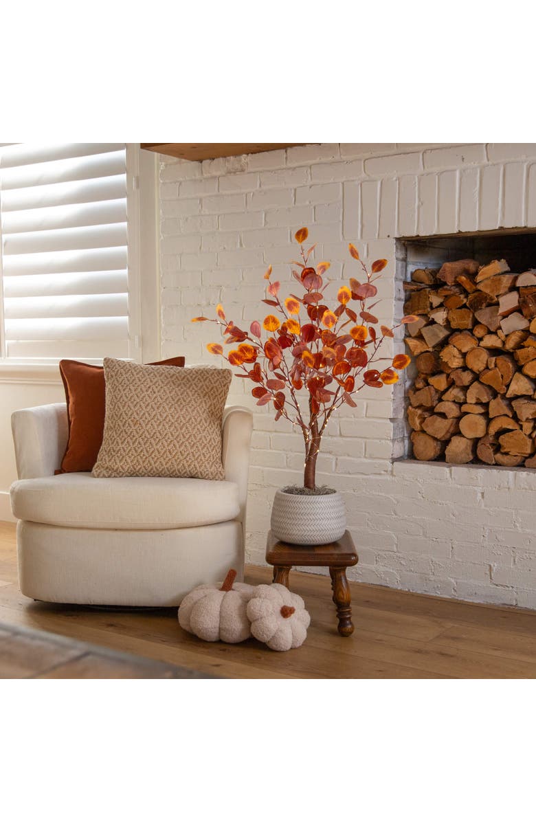 NEARLY NATURAL 3-ft Pre-Lit Autumn Eucalyptus Artificial Fall Tree with 80 Warm White LED Lights, Alternate, color, Burgundy