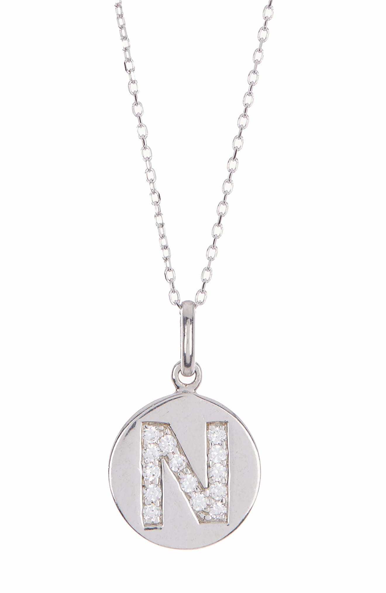 Anzie Sterling Silver Pave White Topaz Initial Round Pendant Necklace