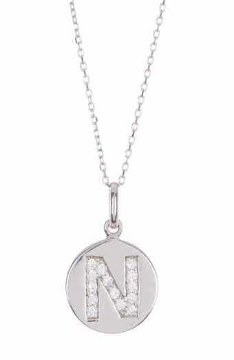 Anzie Sterling Silver Pave White Topaz Initial Round Pendant Necklace