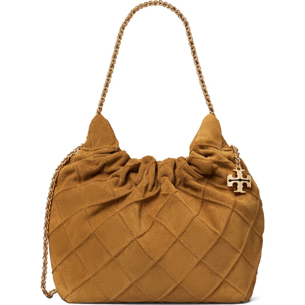 Tory Burch Fleming Suede Mini Hobo In Brown