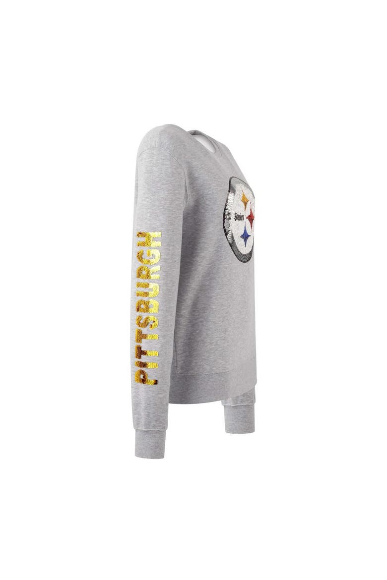 Women's Cuce Heather Gray Pittsburgh Steelers Sequined Logo Pullover Sweatshirt, Alternate, color, Heather Gray