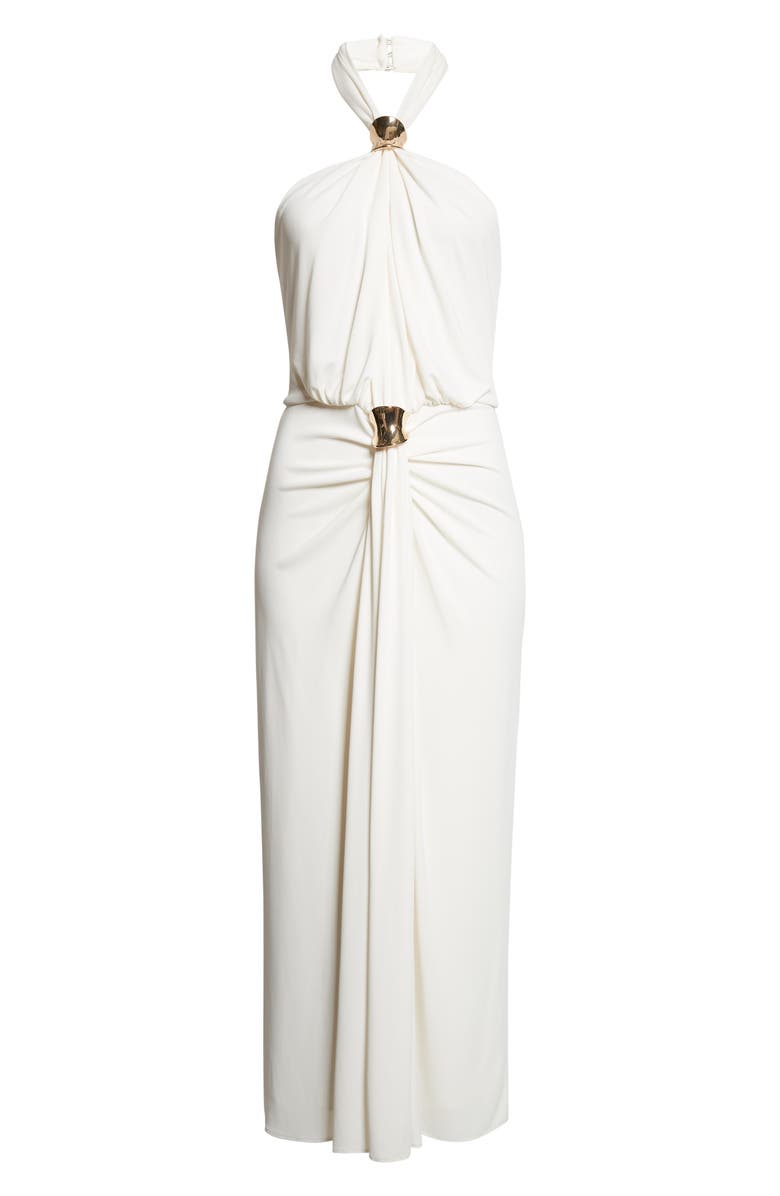 Cinq à Sept Kaily Bqangle Detail Halter Neck Dress, Alternate, color, Ivory