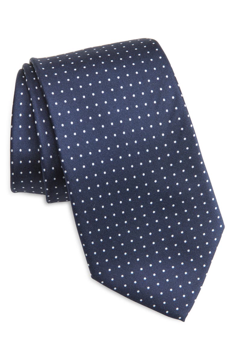 CLIFTON WILSON Polka Dot Silk Tie, Main, color, Navy