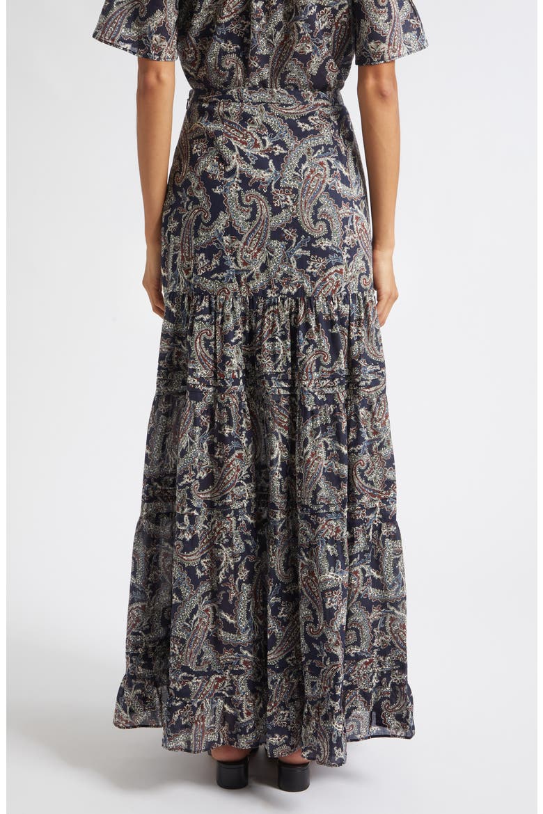 Heatheralyn Paisley Tiered Cotton Skirt, Alternate, color, NAVY MULTI