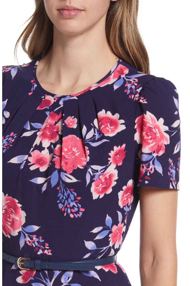 Floral Print Pleated Dress, Alternate, color, NAVY MULTI