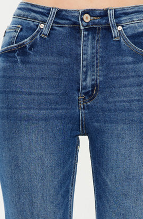 Kancan High Rise Slim Straight Jeans In Medium Wash In Blue