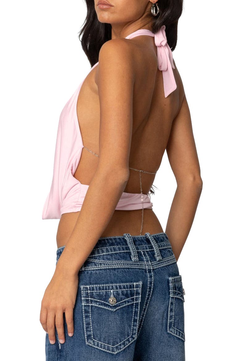Plunge Cowl Neck Crop Halter Top, Alternate, color, LIGHT-PINK