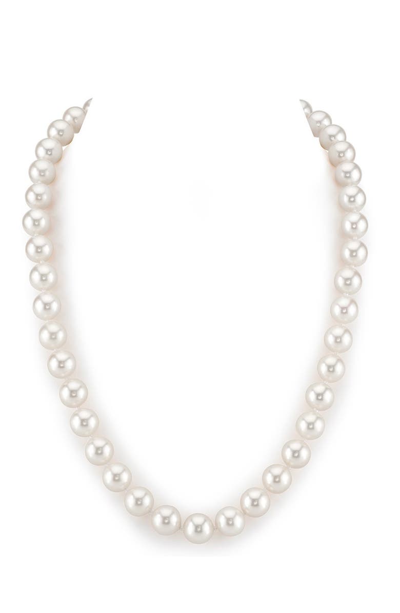 The Pearl Source 9.5-10.5mm White Freshwater Pearl Necklace - AAA Quality, Main, color, Yellow Gold Clasp