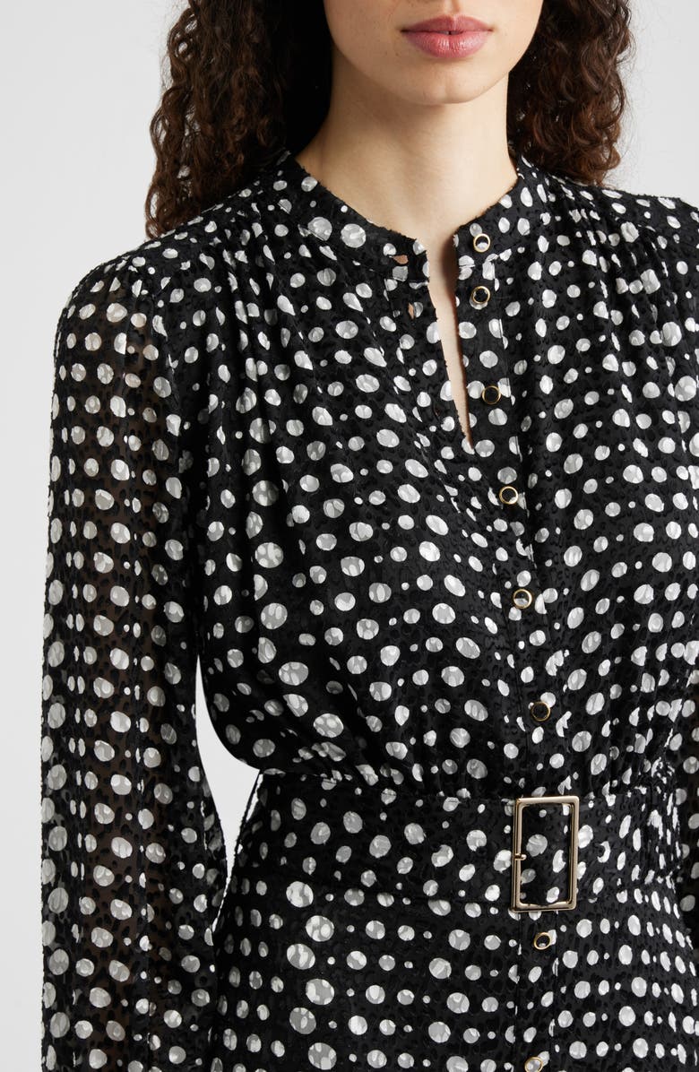 Elie Tahari The Rue Dot Long Sleeve Maxi Dress, Alternate, color, Noir And White Polka Dot