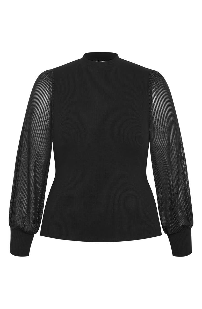 City Chic Tarynn Metallic Stripe Sheer Sleeve Top, Alternate, color,