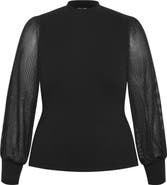 City Chic Tarynn Metallic Stripe Sheer Sleeve Top