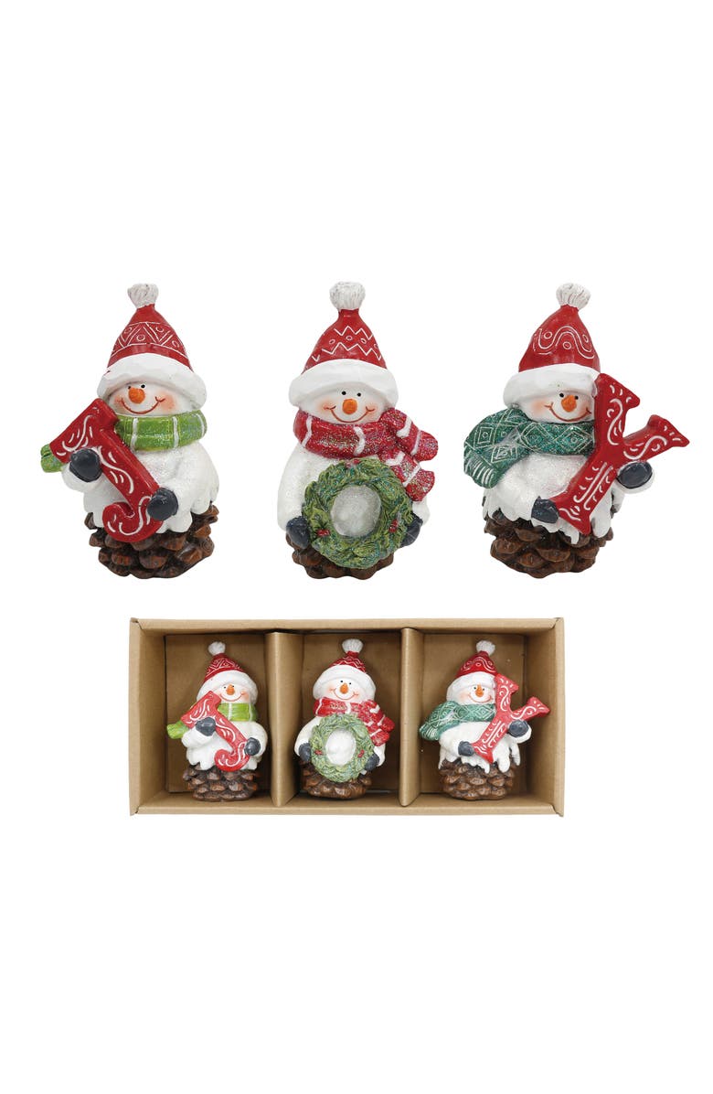 Transpac Mini Snowman Figurines Set of 3 in Kraft Box for Holiday Decor, Main, color, White