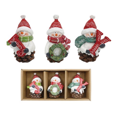 Mini Snowman Figurines Set of 3 in Kraft Box for Holiday Decor