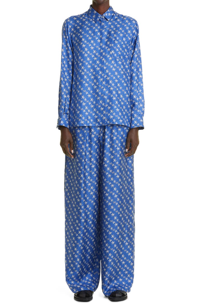 London Starfish Print Silk Blouse, Alternate, color, CORNFLOWER BLUE