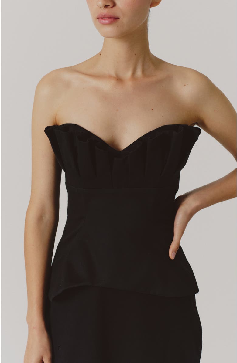 De Loreta Cuarzo Strapless Pleated Cotton Top, Main, color, Black