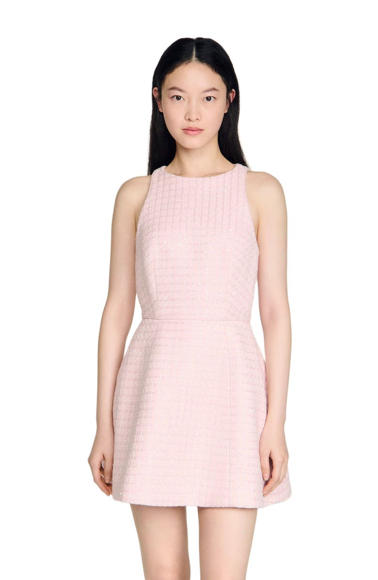 SANDRO Sequin tweed short dress, Alternate, color, Pink