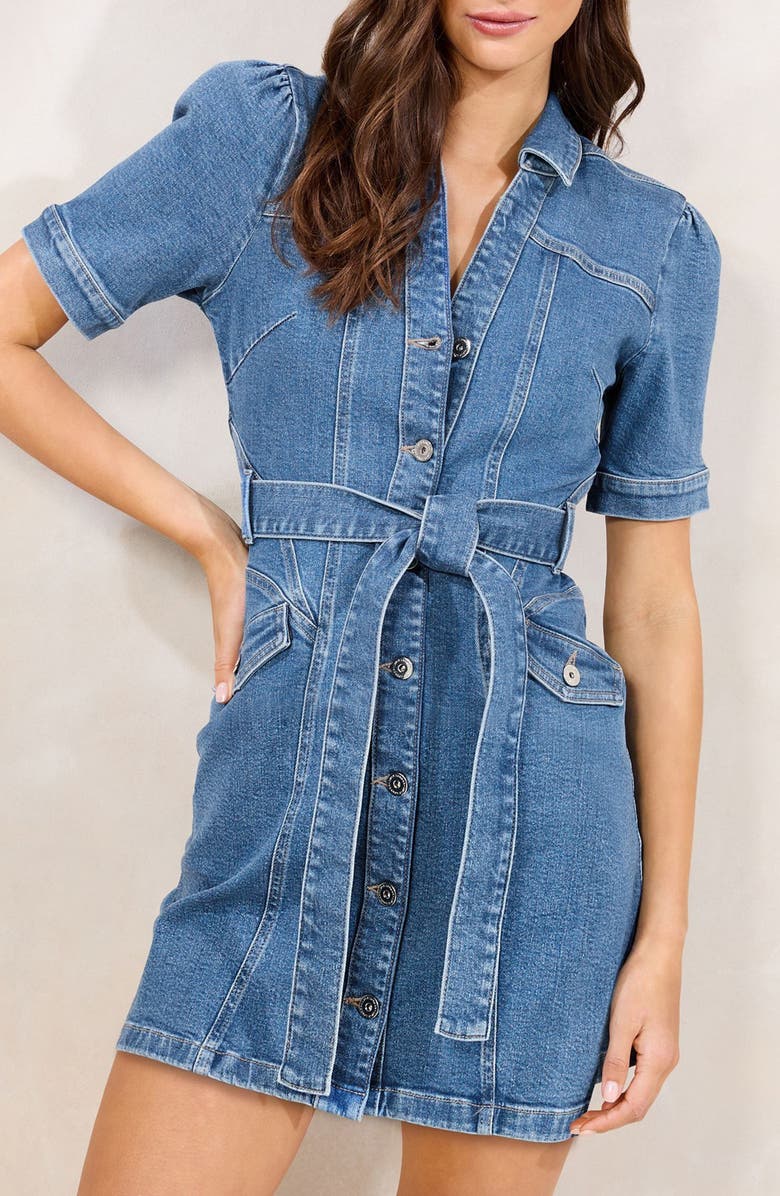 Lipsy Belted Denim Mini Shirtdress, Alternate, color, Mid Wash