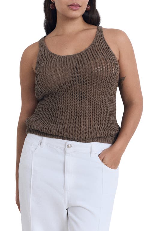 Mango Semisheer Crochet Tank Top In Brown