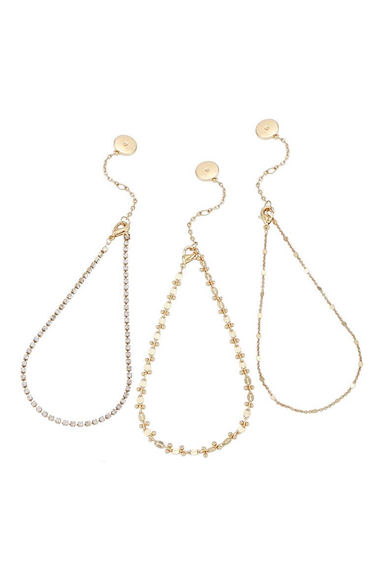 Set of 3 Goldtone Crystal Chain Anklets, Main, color, GOLDTONE