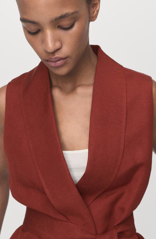 Mango Belted Linen Blend Suit Vest In Brown