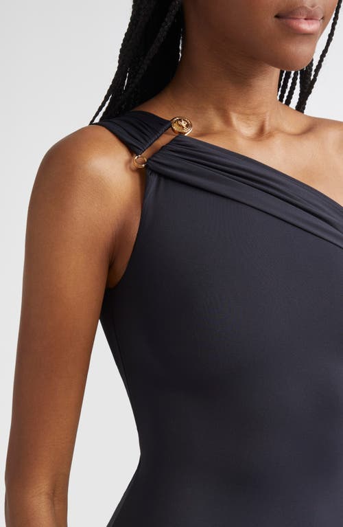 Versace Medusa Safety Pin Asymmetric One-piece Swimsuit In Black