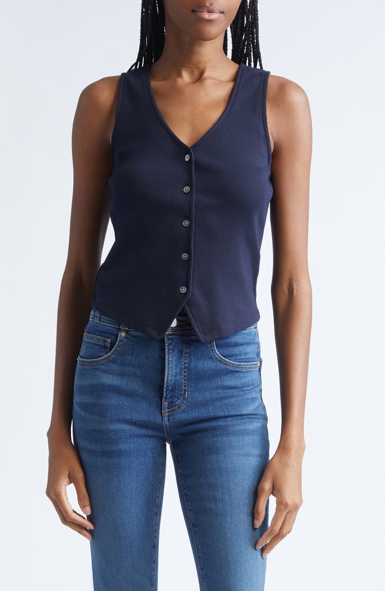 Veronica Beard Hoorne Rib Vest, Main, color, Navy