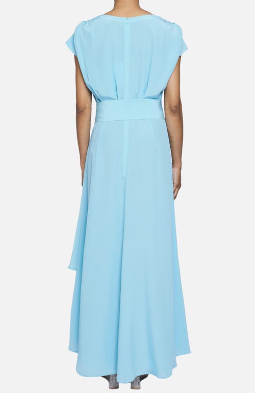 Santorelli Fallon Cap Sleeve Midi Fit And Flare Dress With Hi-lo Skirt In Silk Crepe De Chine In Blue