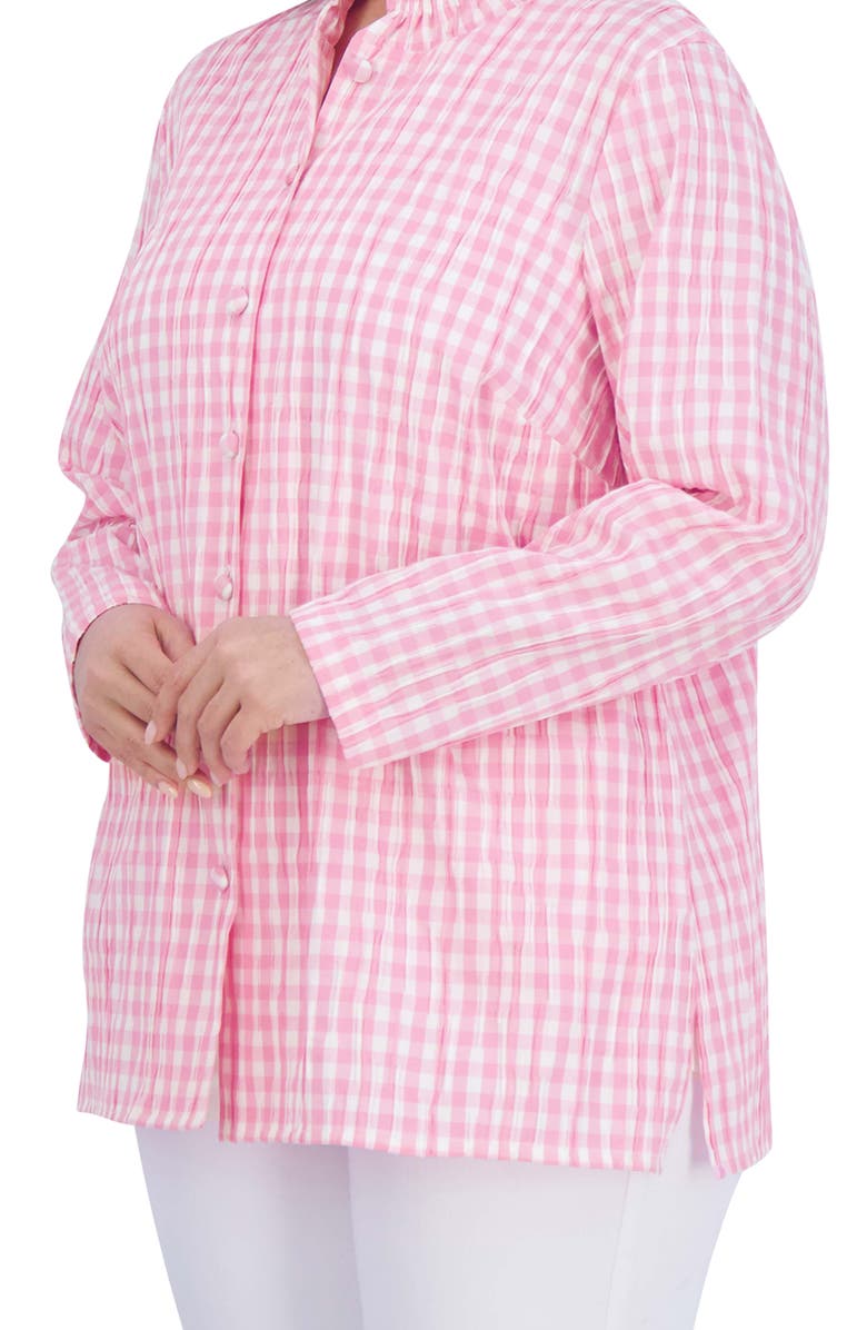 Foxcroft Carolina Gingham Crinkled Cotton Blend Button-Up Shirt, Alternate, color, 
