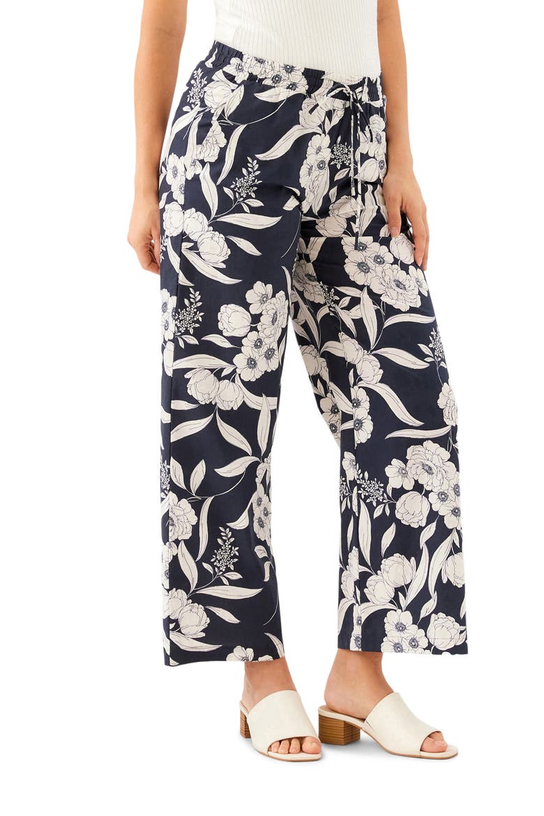 Floral Print Stretch Cotton Drawstring Wide Leg Pants, Alternate, color, FLORAL PRINT