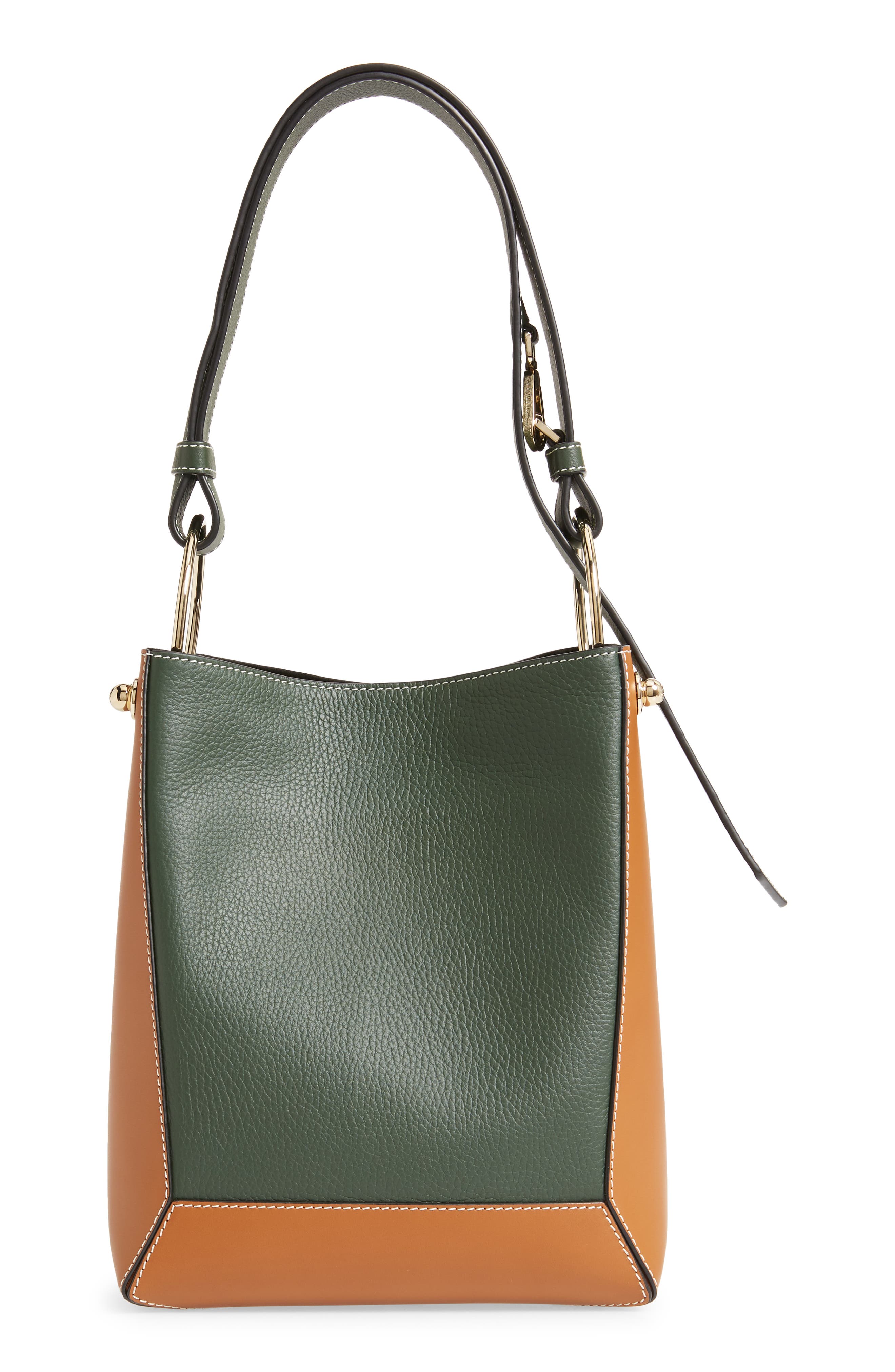 Lana Midi Bicolor Leather Bucket Bag, Alternate, color, TAN/BOTTLE GREEN