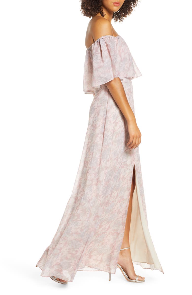 WAYF Floral Popover Off the Shoulder Chiffon Gown, Alternate, color,