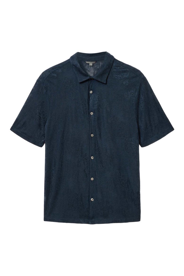 Biaggio Jacquard Mesh Short Sleeve Button-Up Shirt, Alternate, color, DEEP BLUE