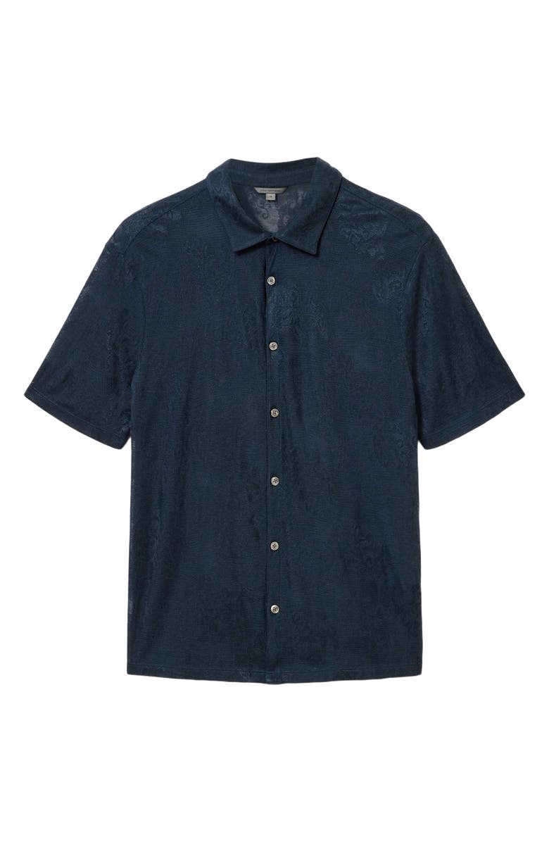 John Varvatos Biaggio Jacquard Mesh Short Sleeve Button-Up Shirt, Alternate, color, Deep Blue