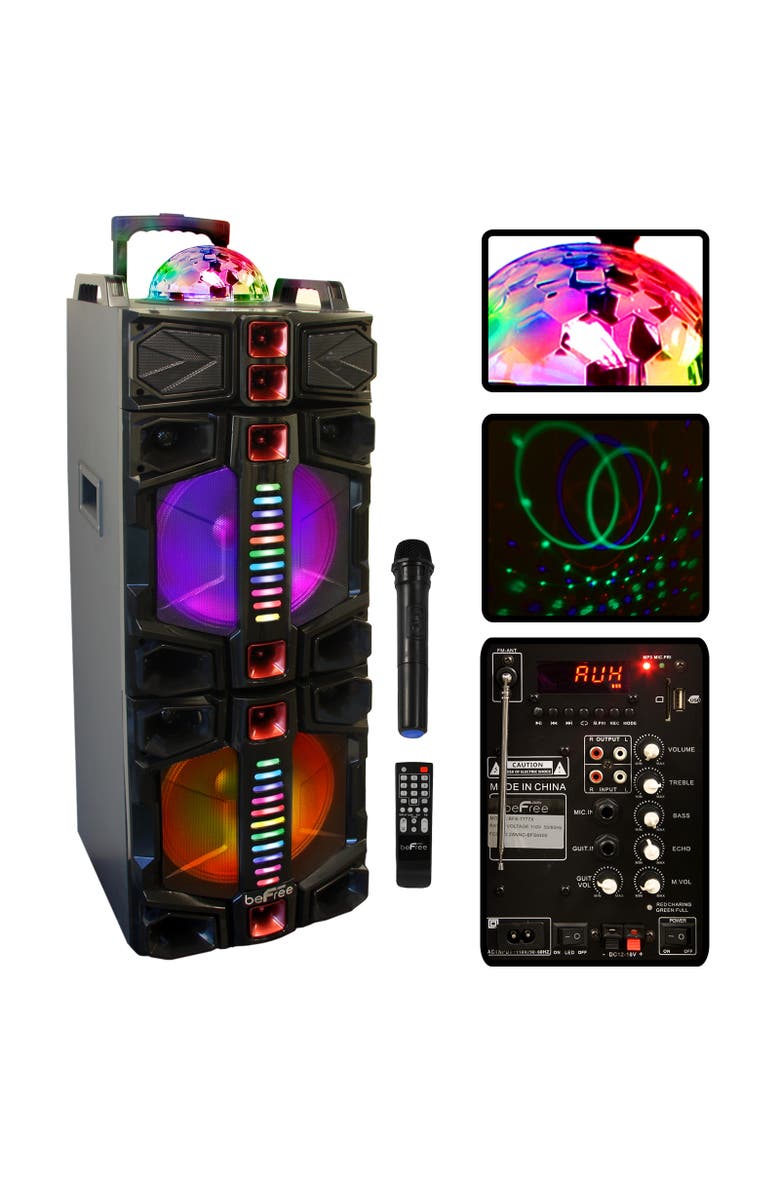 Befree Sound Dual 12in Subwoofer Portable Bluetooth Party Speaker with Remote Control and Wireless Microphone, Alternate, color, 
