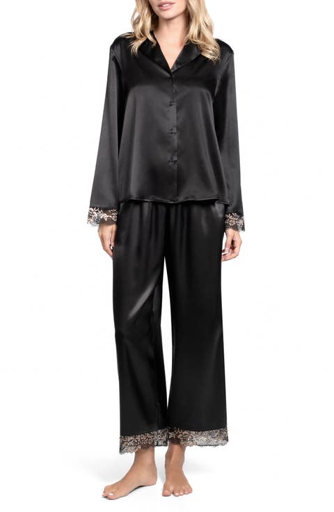 Aviva Lace Trim Satin Cropped Pajamas