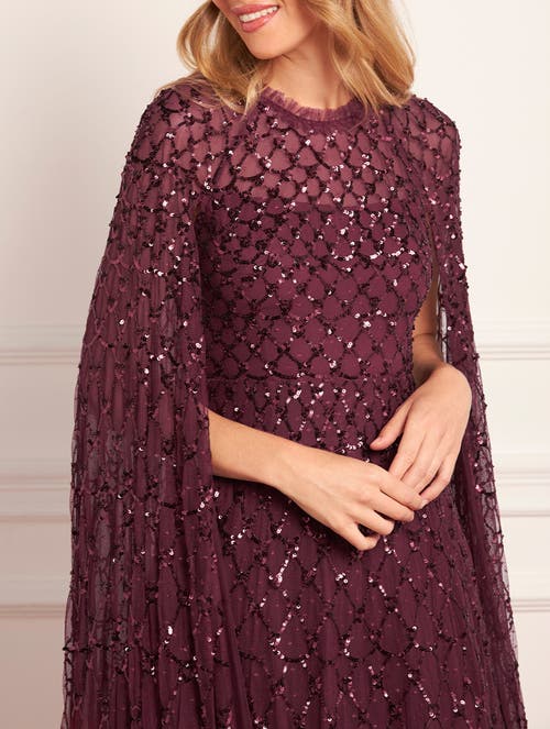 Needle & Thread Heart Lattice Cape Ankle Gown In Multi