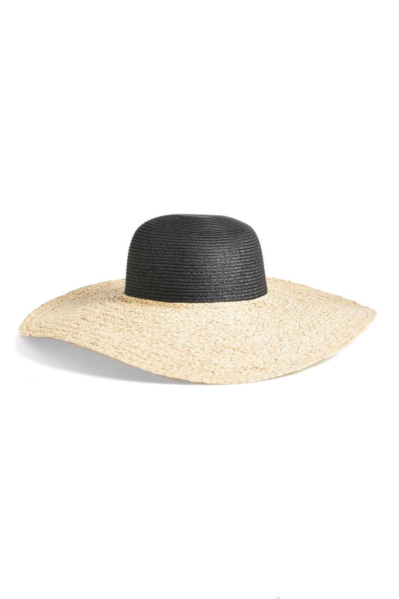 Colorblock Floppy Sun Hat, Main, color, BLACK COMBO