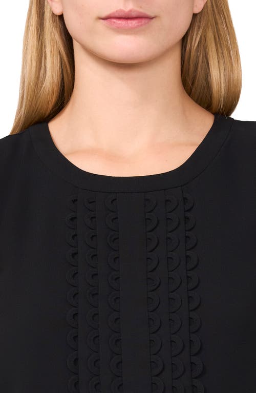 Cece Scalloped Pintuck Pleat Sleeveless Crepe Top In Black