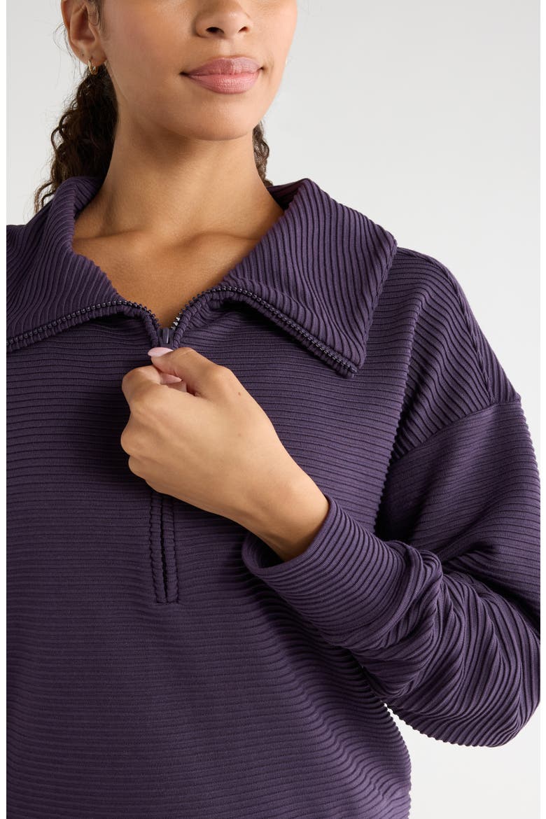 Half Zip Fleece Ottoman Pullover, Alternate, color, PURPLE NIGHT