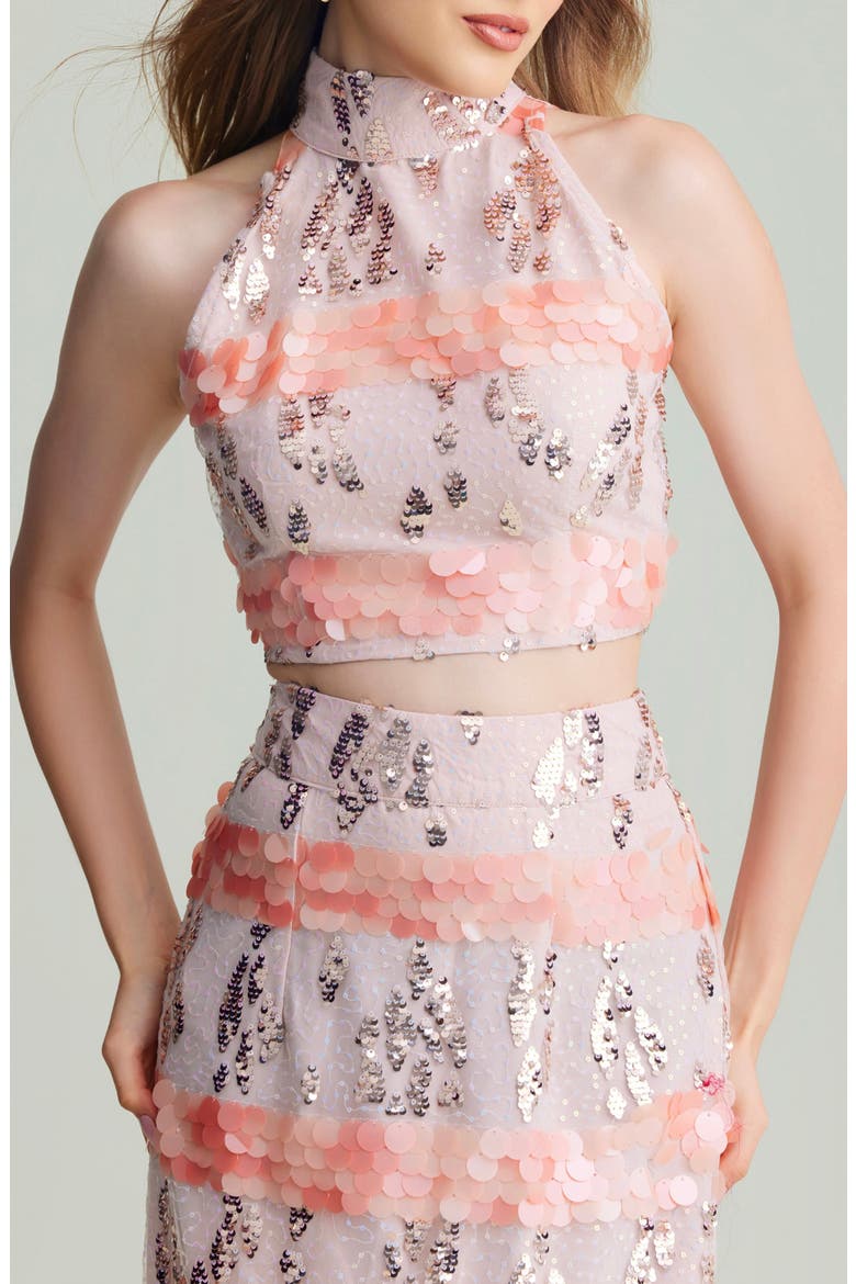 Saana Sequin & Paillette Embellished Crop Top & Skirt Set, Alternate, color, PINK