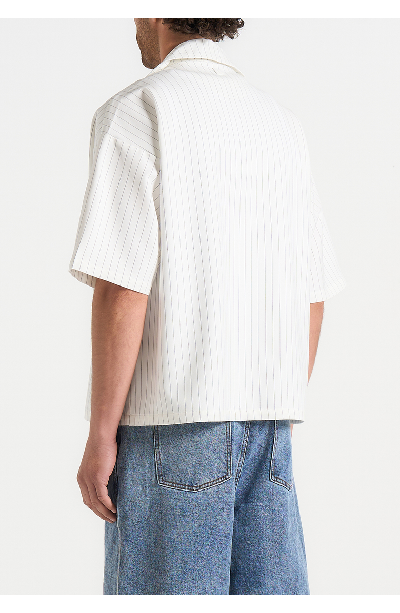 Manière De Voir Abel Boxy Pinstripe Double Breasted Shirt, Alternate, color, White
