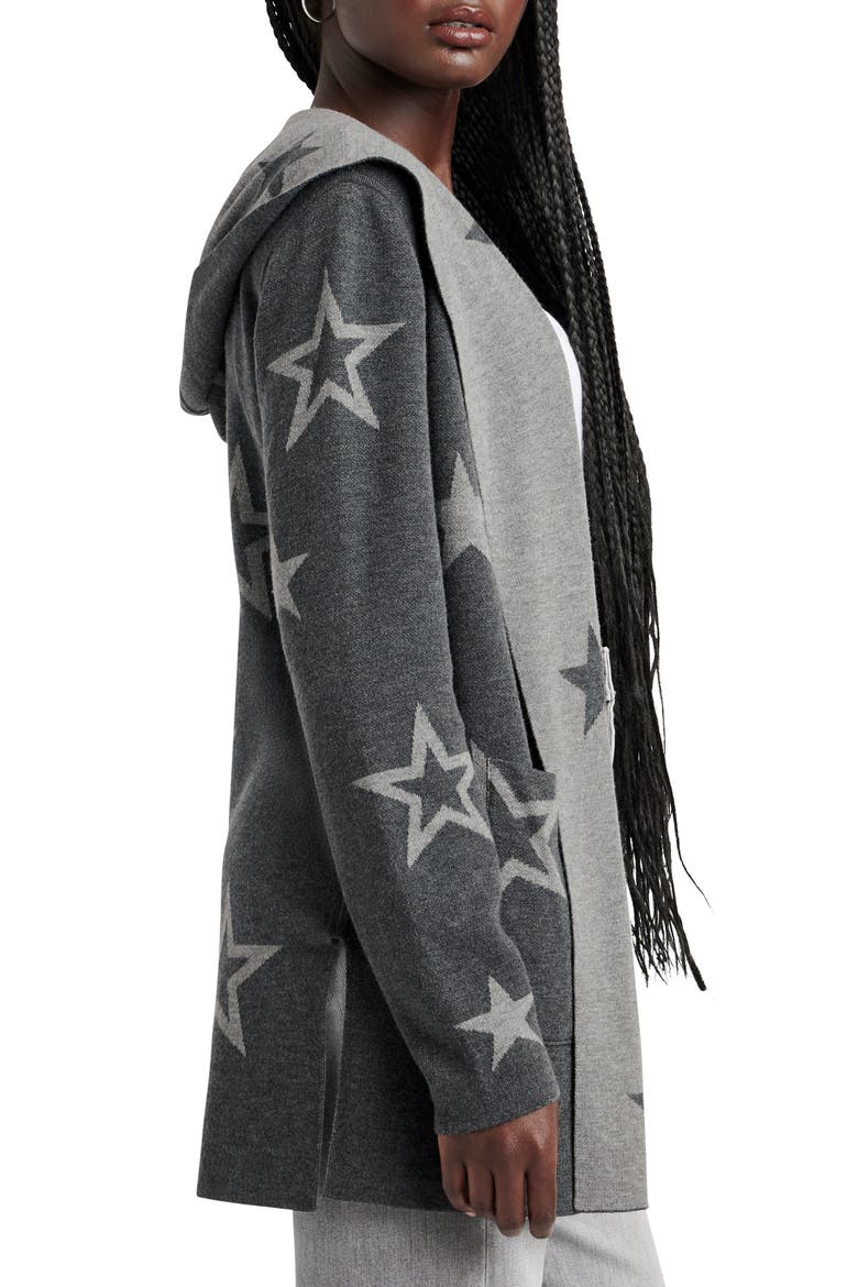 Sydney Star Print Reversible Open Front Hooded Cardigan, Alternate, color, HEATHER SHADOW STARS