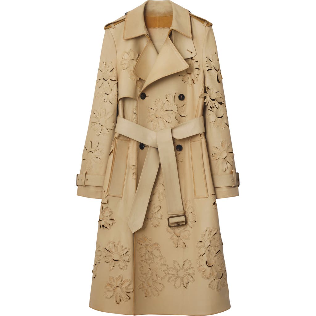 Burberry Long Cutout Daisy Suede Trench Coat In Tan