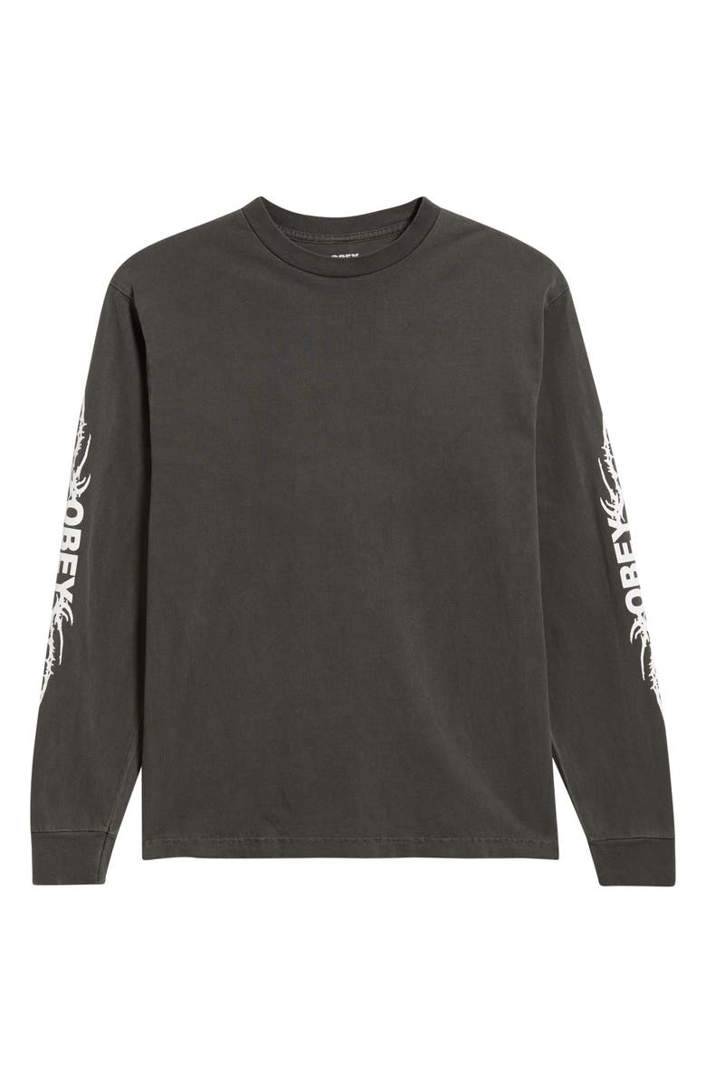 Obey Rose Long Sleeve Cotton Graphic T-Shirt, Alternate, color, Pigment Dusty Black