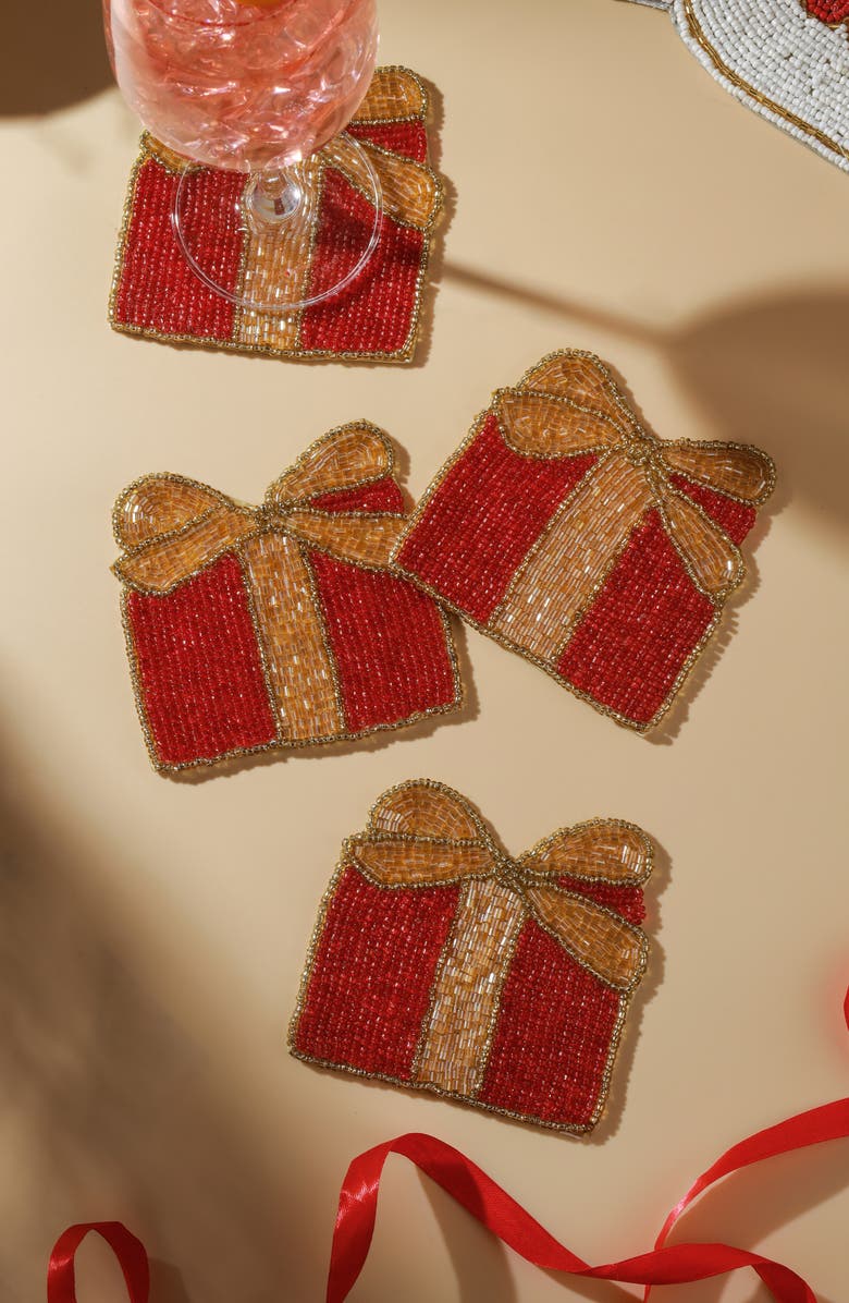 Tiramisu Gift Box Set of 4 Beaded Coasters, Alternate, color, Red