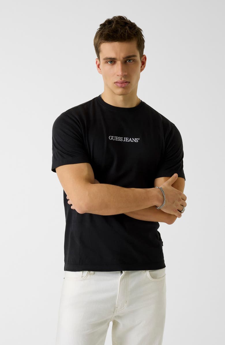 GUESS Jacquard Stripe Logo Graphic T-Shirt, Alternate, color, Black