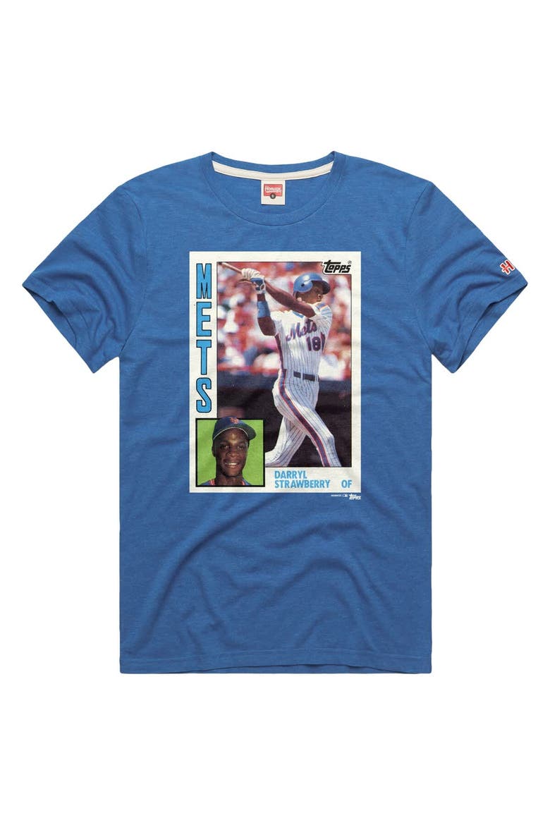 Men's Homage Darryl Strawberry Royal New York Mets Topps Baseball Card Tri-Blend T-Shirt, Main, color, Royal