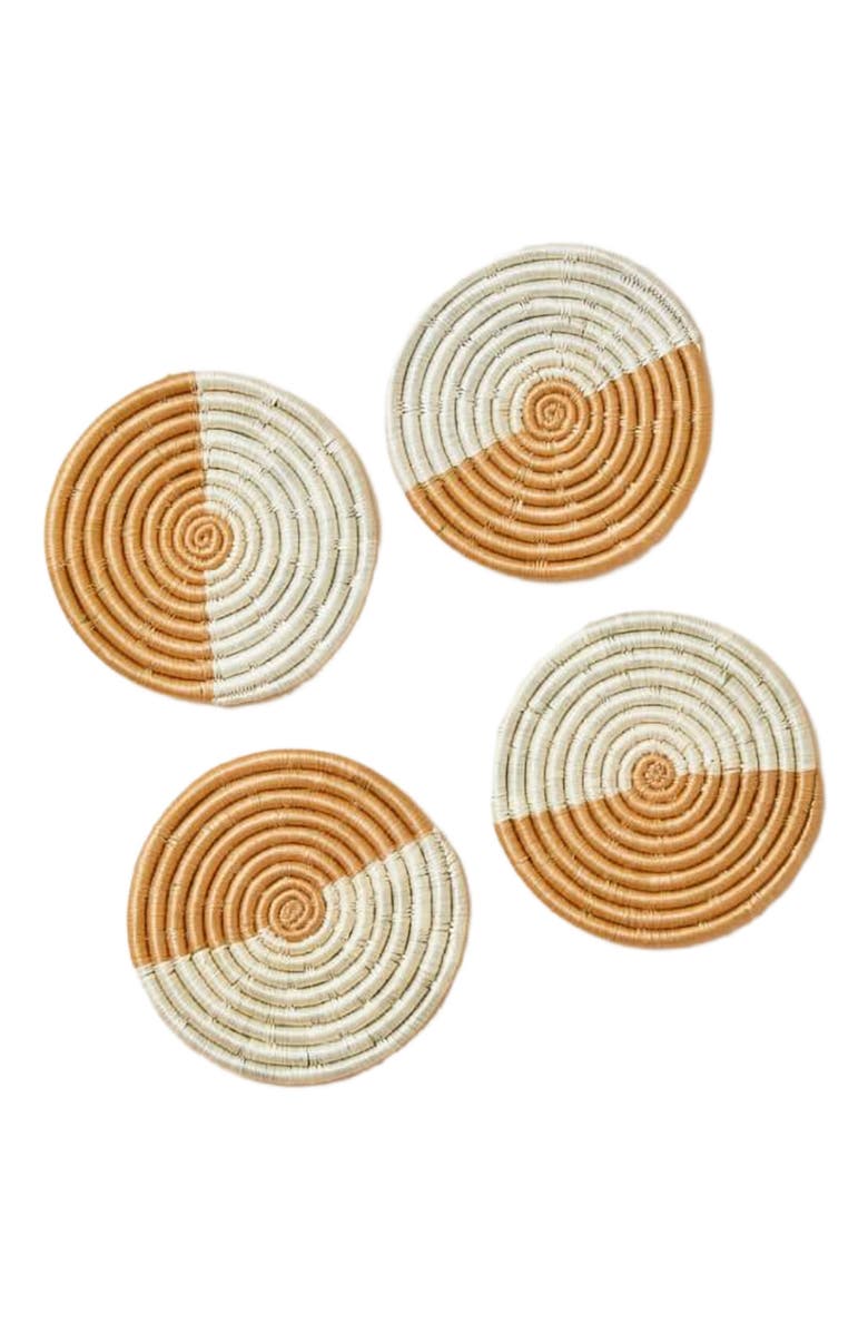 indego africa Akeza Coasters in White - Set of 4, Alternate, color, White And Natural