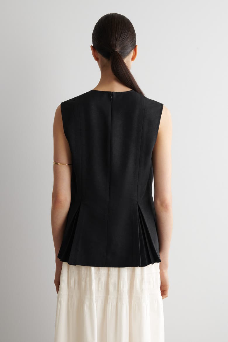 Pleated Peplum Top, Alternate, color, BLACK