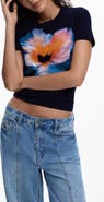 Desigual Embroidered Pansy Cotton Graphic T-Shirt